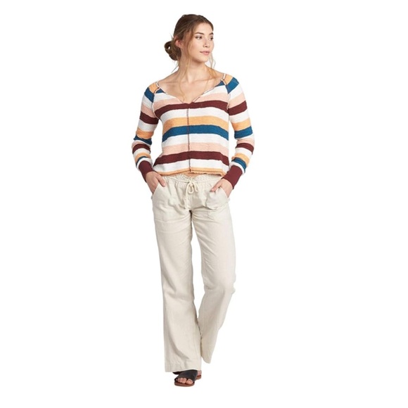 ROXY Oceanside Linen Blend Straight Leg Pants Size Small Stone - Picture 5 of 16